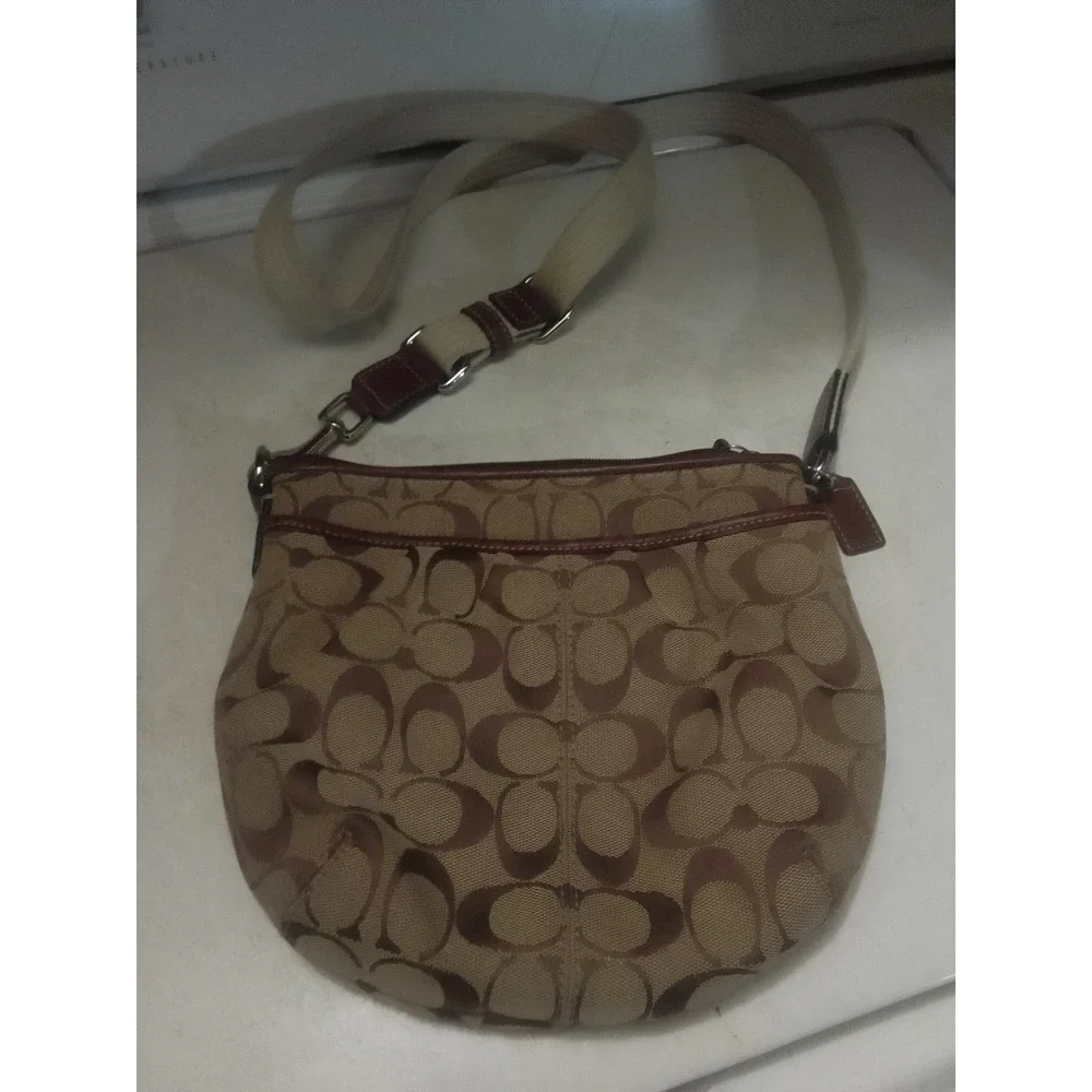 Vintage Coach Brown Signature Canvas Small Crossbody With Adjustable Strap